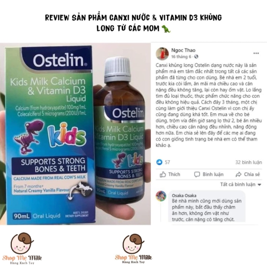 Canxi & Vitamin D3 Ostelin dạng sữa 90ml ( bé từ 7m+)