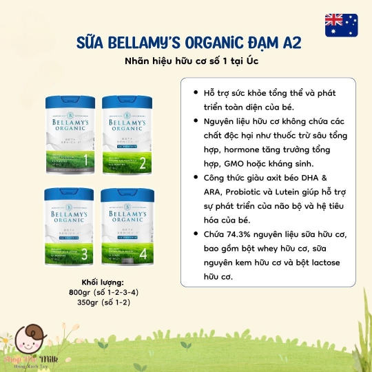 Sữa Bellamy's Organic A2 Protein Úc - dòng sữa hữu cơ 800G 