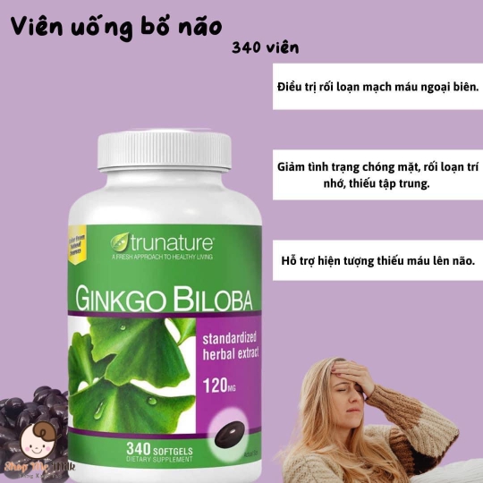 Viên uống bổ não Ginkgo Biloba Trunature 340 viên Mỹ - Hàng Air