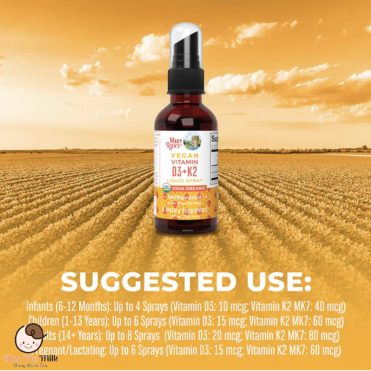 Vitamin D3 + K2 Mary Ruth's dạng xịt 30Ml cho bé từ 6 tháng - Hàng Air