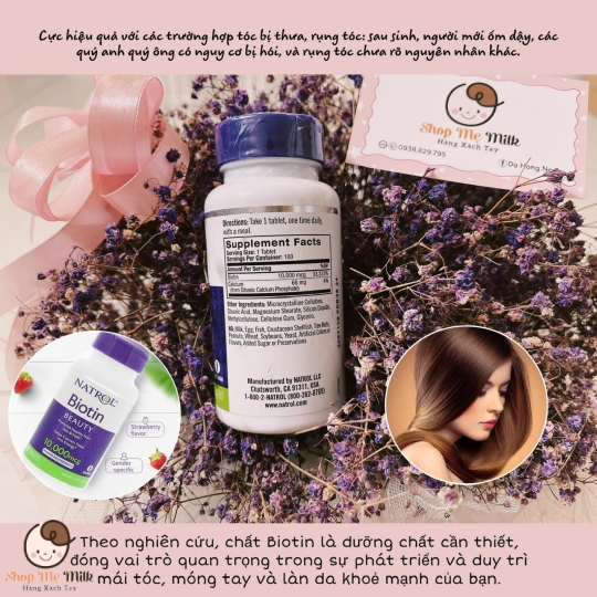 Viên uống Biotin 10.000mcg của Mỹ 100 viên ( Hỗ trợ mọc tóc, giảm gãy rụng tóc)