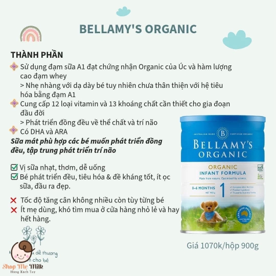 Sữa Bellamy Organic 800G Úc đạm A1