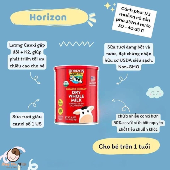 Sữa bột Horizon Organic - Sữa tươi nguyên kem dạng bột Horizon Mỹ - 870g