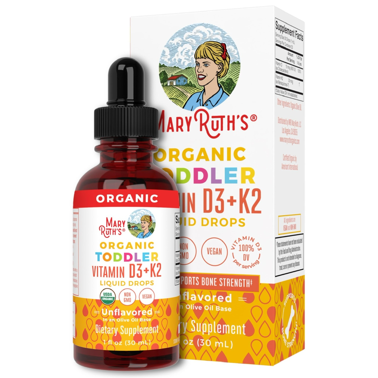 Vitamin D3 + K2 Mary Ruth's Organic Liquid Drops Mỹ 1-3 tuổi